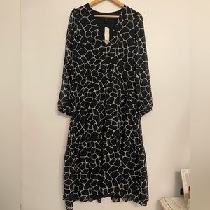 NEW Banana Republic black tan animal print tiered maxi dress PETITE Large L